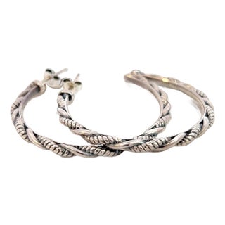 1990s John Hardy Estate "Jai" Hoop Earrings Silver, 2 Pieces For Sale
