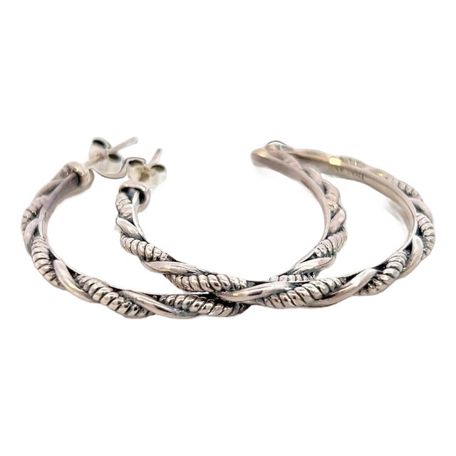 1990s John Hardy Estate "Jai" Hoop Earrings Silver, 2 Pieces For Sale