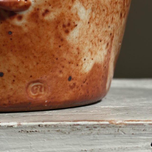 Peach Vintage Japanese Modernist Wood-Fired Shino Ware Vessel With Handles, Signed For Sale - Image 8 of 9