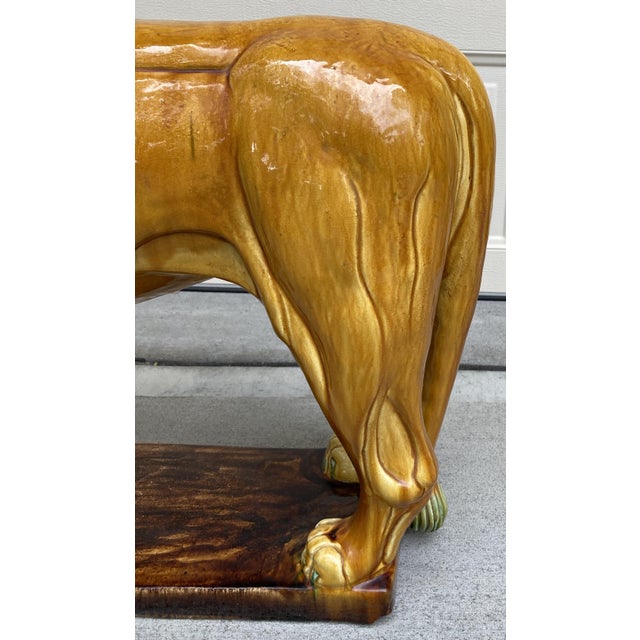 Brown Vintage Majestic Italian Majolica Style Ceramic Lion Sculpture For Sale - Image 8 of 12