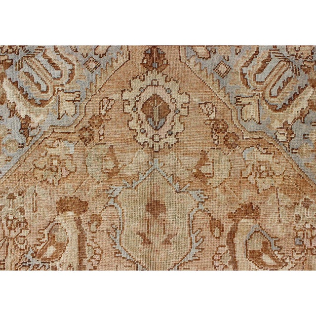 Textile Vintage Turkish Gallery Runner in Goldish Tone, L. Blue, Brown and Warm Colors For Sale - Image 7 of 11