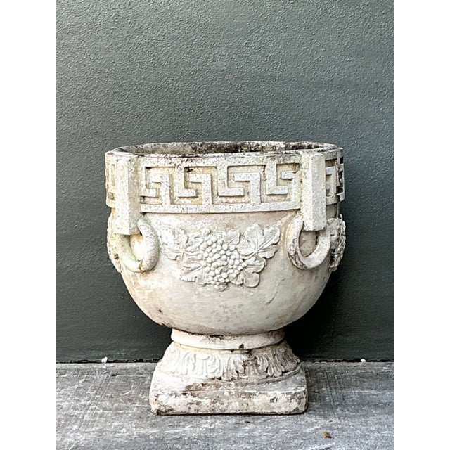 Vintage Cast Concrete Greek Key Planter For Sale - Image 9 of 12