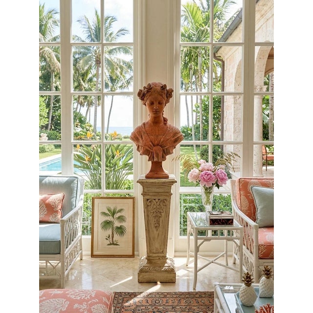 Vintage Terracotta Bust of a Young Woman With Floral Headdress For Sale In West Palm - Image 6 of 9