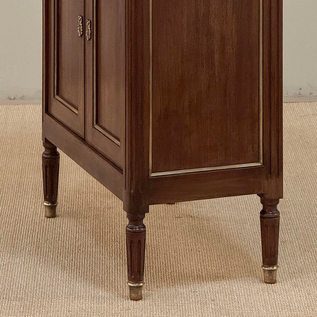 Antique French Louis XVI Mahogany Cabinet With Carrara Marble Top and Brass Gallery For Sale - Image 12 of 18