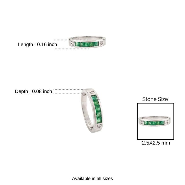 Art Deco Square Cut EmeraldChannel-Set 925 Silver Eternity Band Ring - Size 7 For Sale - Image 9 of 11