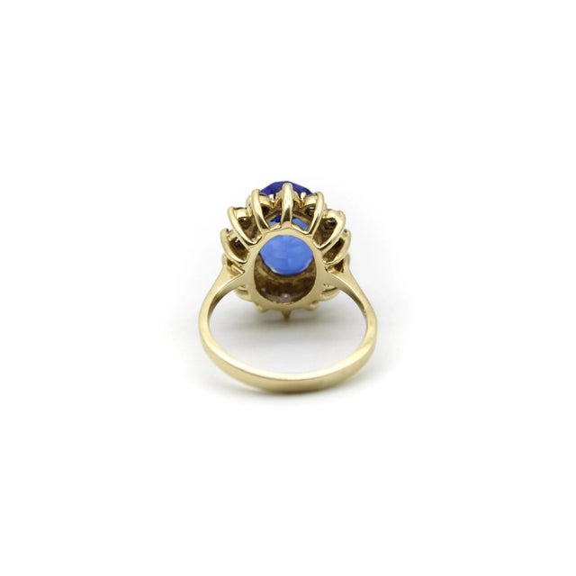 Blue Vintage 14K Gold 7 Carat Tanzanite and Diamond Halo Ring by LeVian Size 7 For Sale - Image 8 of 8