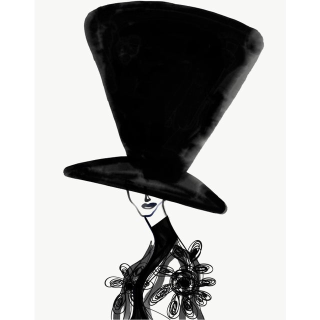 "Chapeau Noir Fleur" Contemporary Original Fashion Portrait Print by Annie Naranian For Sale