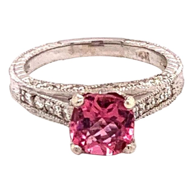 Diamond Pink Tourmaline Rubellite Ring 6.5 14k White Gold 2.45 TCW Certified For Sale