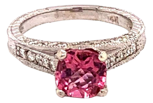 Diamond Pink Tourmaline Rubellite Ring 6.5 14k White Gold 2.45 TCW Certified