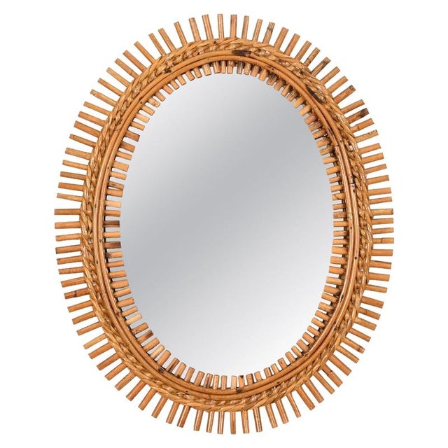 Organic Oval Mirror in Bamboo, Rattan and Wicker by Franco Albini, Italy, 1960s For Sale - Image 11 of 11