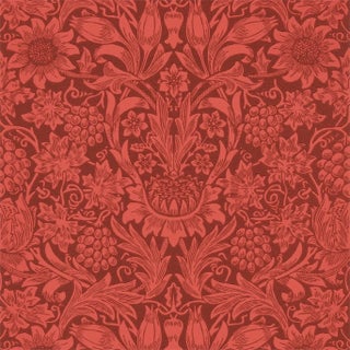 Morris & Co Sunflower Wallpaper in Chocolate/Red For Sale