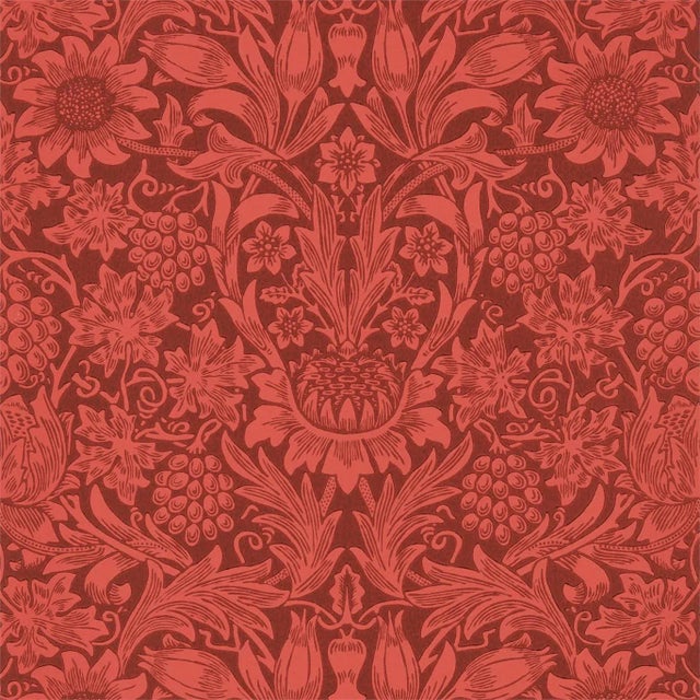 Morris & Co Sunflower Wallpaper in Chocolate/Red For Sale