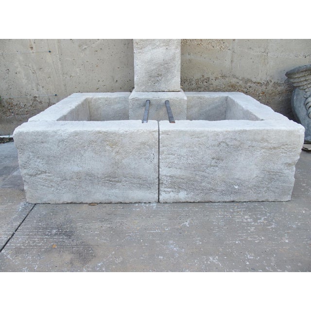 French Country Single Pillar Rectangular Provencale Wall Fountain in Carved Limestone For Sale - Image 3 of 11