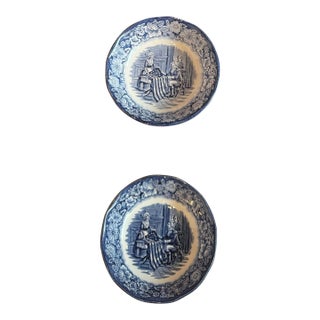 Pair of Vintage Liberty Blue Betsy Ross Bowls – Historic Colonial Scenes Transferware, Made in England - a Pair For Sale