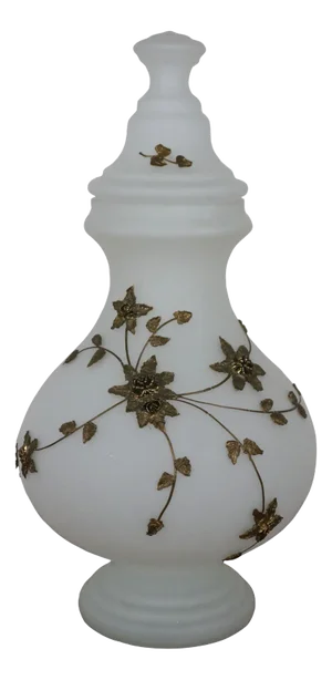 Mid 20th Century Carl Falkenstein Mid Century Frosted Glass & Bronze Floral Vase Urn Jar