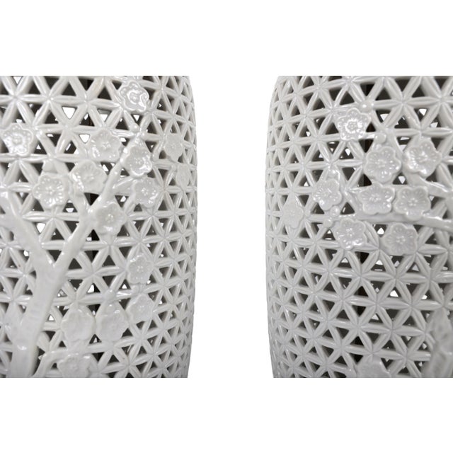 Vintage Reticulated Blanc De Chine Table Lamps, a Pair For Sale - Image 4 of 15