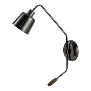 Black Bronze Wall Light With Metal Shade and Wooden Handle For Sale