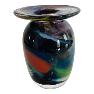 J. Schneider 2004 Studio Art Glass Hand Blown Swirl Vase Signed For Sale