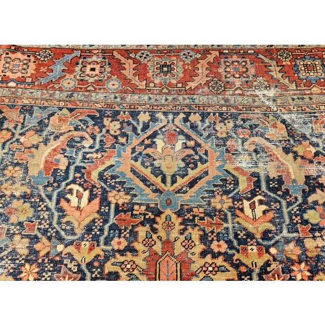 19th Century Hand-Knotted Persian Heriz Serapi Rug, Tree of Life, Blue , For Sale - Image 9 of 12