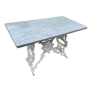 19th Century French Slate Garden Table – Marble Top, Cast Iron Base For Sale