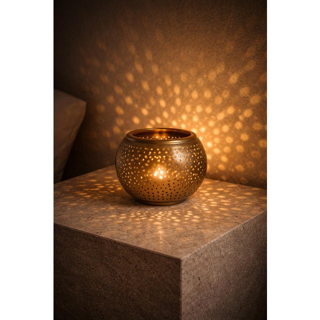 Metal Vintage Moroccan Nickel Dot Hole Candle Holder For Sale - Image 7 of 7