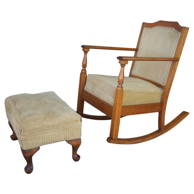 Antique Oak Rocking Chair & Ottomana Pair Chairish