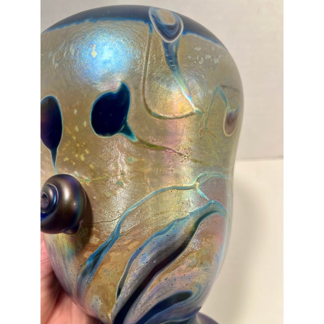 1988 Rick Hunter Iridescent Purple Art Glass Vase Signed Studio Glass 7.5”h For Sale In Los Angeles - Image 6 of 9