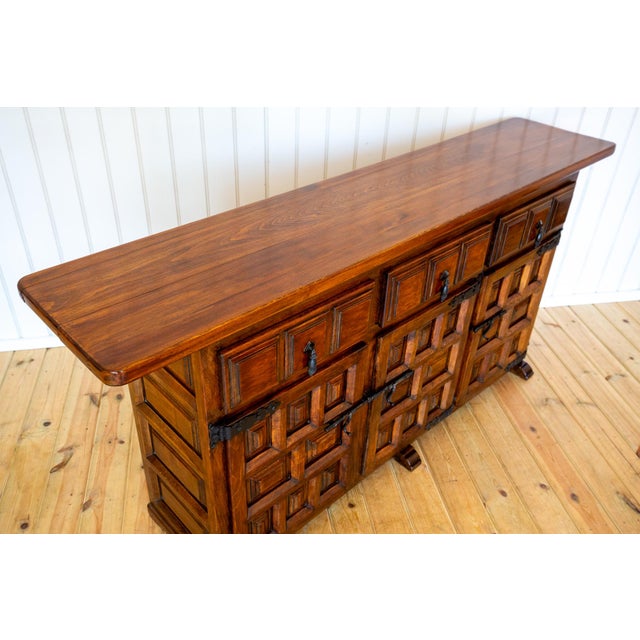 Mid-Century Brutalist Baroque Tuscan Spanish Walnut Iron Sideboard Credenza by Navarro Argudo, 1960 For Sale - Image 17 of 18