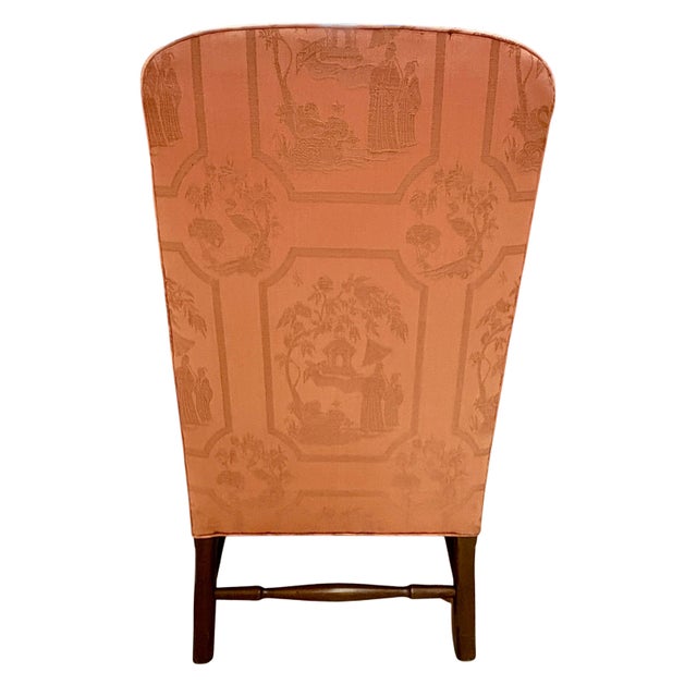 Hickory Furniture Queen Anne Style Wingback Chairs in Coral Chinoiserie Jacquard – A Pair For Sale - Image 4 of 5