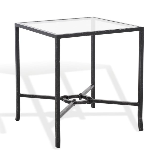 Tauri Metal Square Accent Table in Black with Glass Top For Sale In Philadelphia - Image 6 of 7