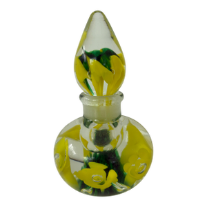 Joe St. Clair Vintage Yellow Floral Handblown Art Glass Perfume Bottle