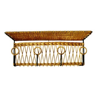 Wicker and Wrought Iron Coat Rack attributed to Jacques Adnet, 1960 For Sale