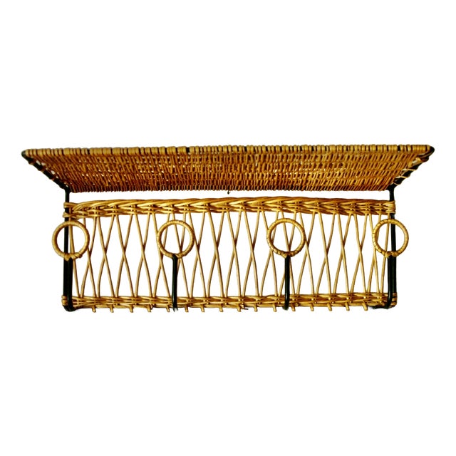 Wicker and Wrought Iron Coat Rack attributed to Jacques Adnet, 1960 For Sale