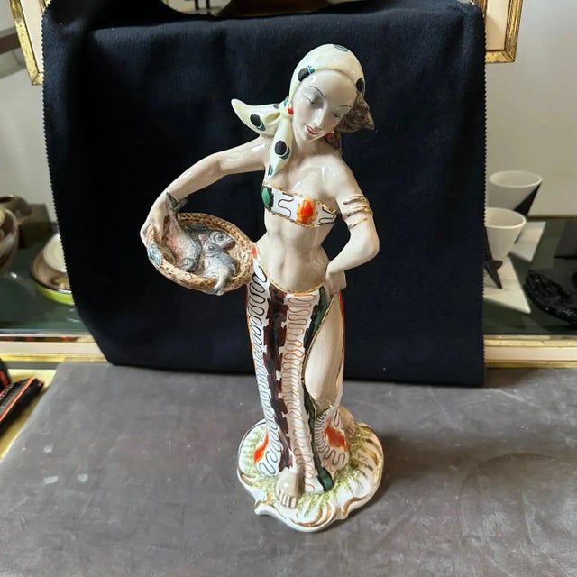 Ceramic 1950s Mid-Century Modern Ceramic Italian Figure of a Woman With Fishes For Sale - Image 7 of 11