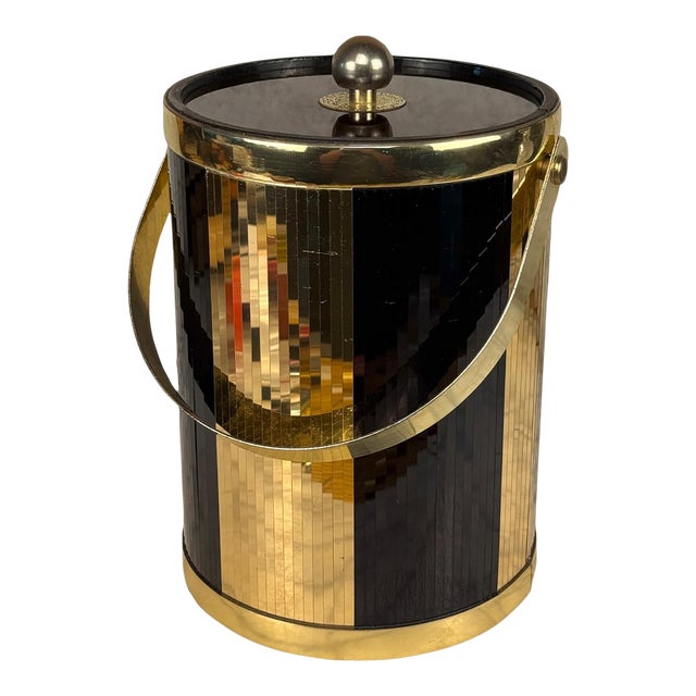 Vintage Hollywood Regency Gold & Black Mirrored Ice Bucket by Larry Laslo For Sale