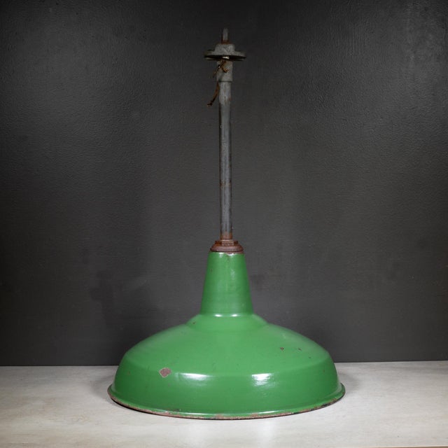 Benjamin 16" Enameled Porcelain Green Industrial Pendant Lights c.1950-Set of Two For Sale - Image 10 of 11