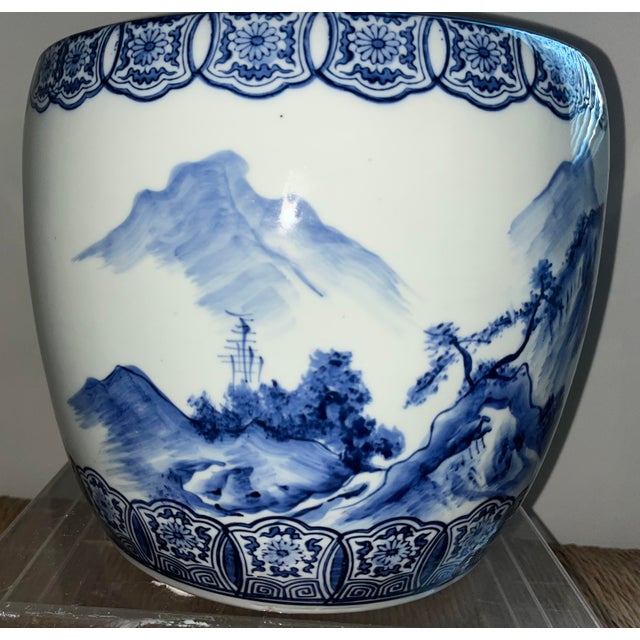 Antique Blue and White Porcelain Hibachi (Charcoal Brazier) Circa 1880-1905 For Sale - Image 12 of 15