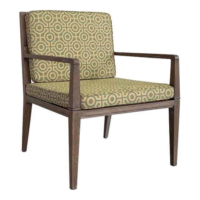 1970s Vintage Hollywood Regency Pickled Oak Upholstered Armchair For Sale