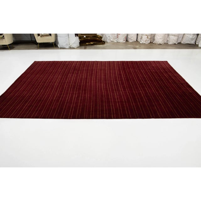 Modern Tibetan Rug Made From Wool and Silk Featuring a Striped Design in Red For Sale - Image 9 of 9