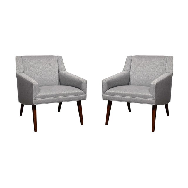 1960s Mid-Century Lounge Chairs in Holly Hunt Fabric & Tapered Hand-Rubbed Walnut Legs - Set of 2 For Sale - Image 12 of 12