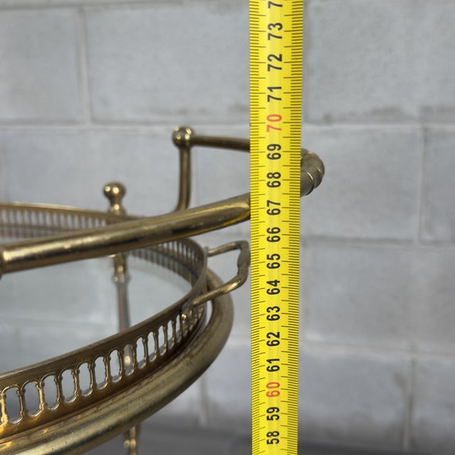 Vintage Brass Glass Food Cart in the style of Maison Jansen, 1960s For Sale - Image 14 of 15