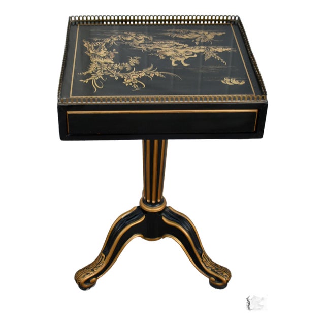Vintage Drexel Heritage Petite Chinoiserie Painted Accent Table W/Brass Gallery For Sale