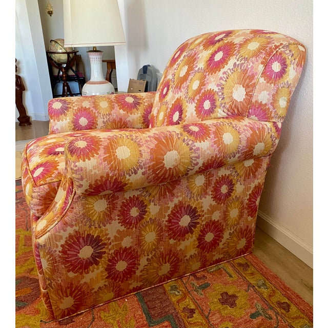 English Custom English Rolled-Arm Club Chair in Barrow "Capstan Azalea" Floral Fabric For Sale - Image 3 of 10