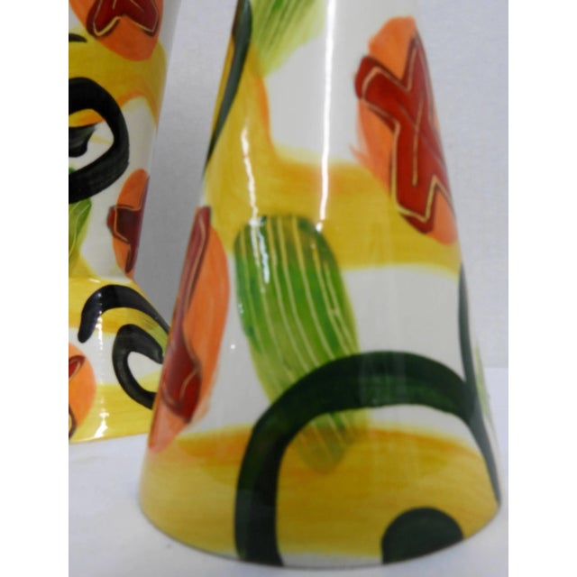 Ceramic Marilee Hall Pair of Colorful Glazed Pottery Goblets For Sale - Image 7 of 8