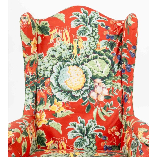 Modern Foliate Pattern Upholstered Wingback Armchair For Sale - Image 3 of 8