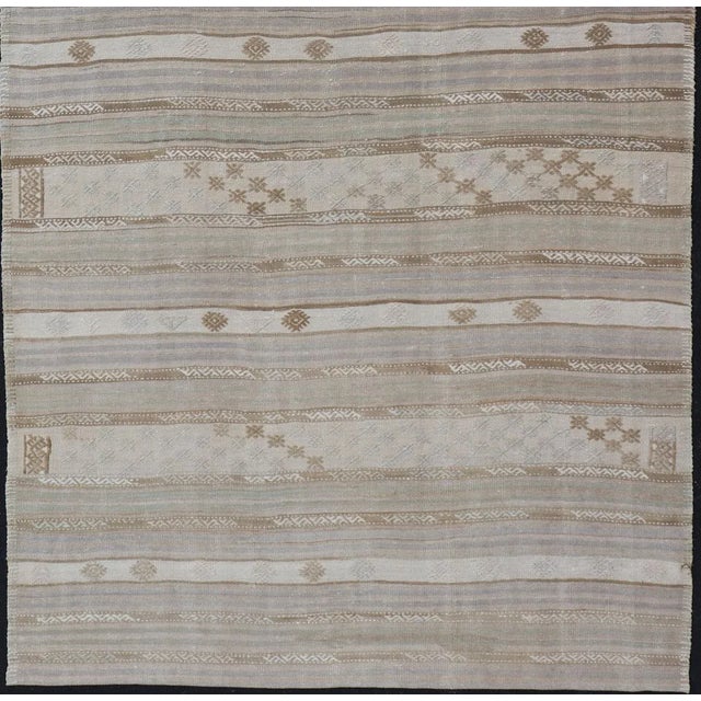 Striped Turkish Flat-Weave Kilim in Muted Colors and Tribal Motifs 5'5 X 10'4 For Sale - Image 4 of 11