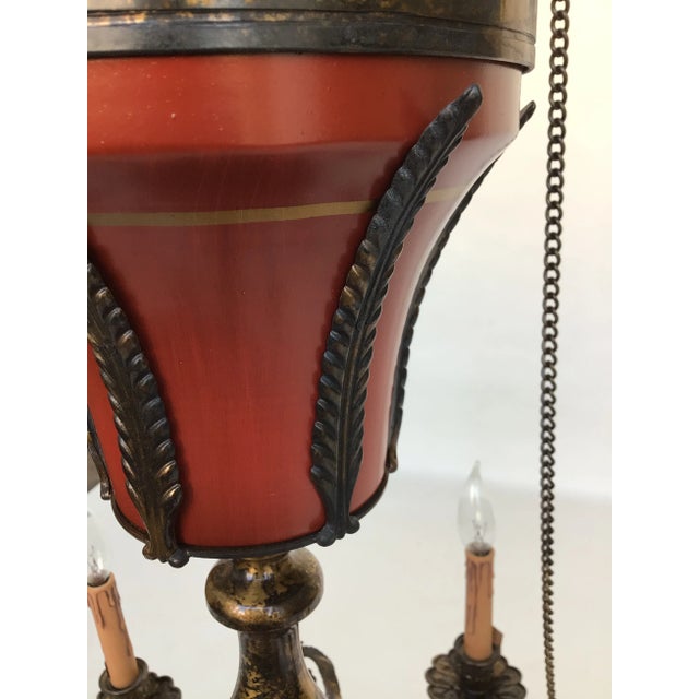 1990s Italian Six Light Brass Chandelier With Red Tole Finish For Sale - Image 10 of 13