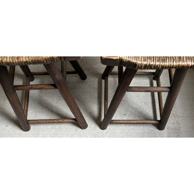 Pair Mid Century Wood and Rush Seat Swivel Bar Stools, Counter Stools For Sale In New York - Image 6 of 6