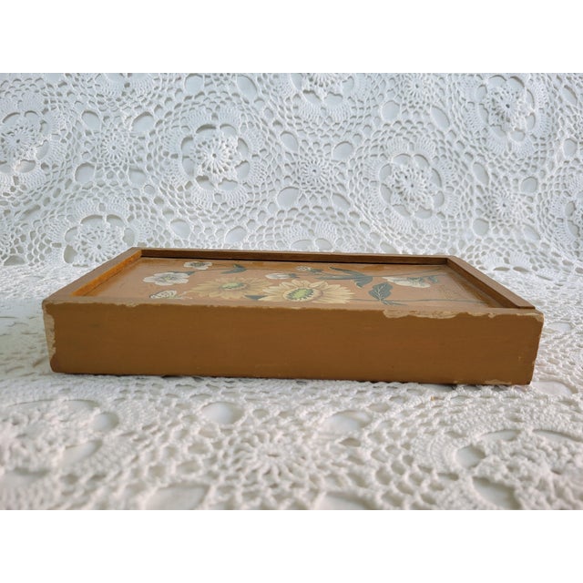 1970s Boho Hand Painted Wooden Floral Storage Box For Sale In Baltimore - Image 6 of 7