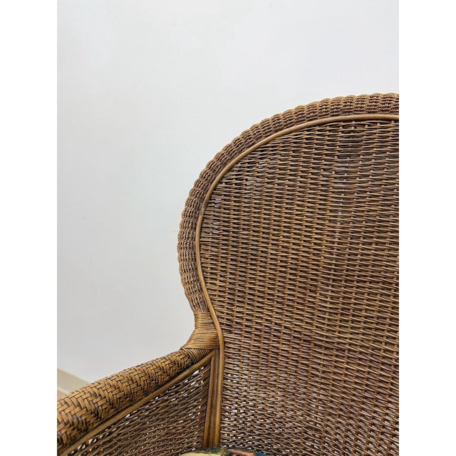 Coastal Wicker Rattan Chair Vintage Beach Scene Cushion Boho Accent Outdoor For Sale In Tampa - Image 6 of 10